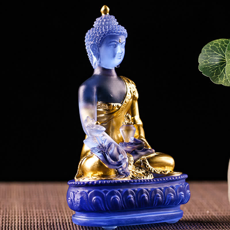 Estatua de compasión hecha a mano de Buda de la medicina de piedra mitológica, obra de arte de cristal de Liuli, ofrenda para el hogar y la oficina