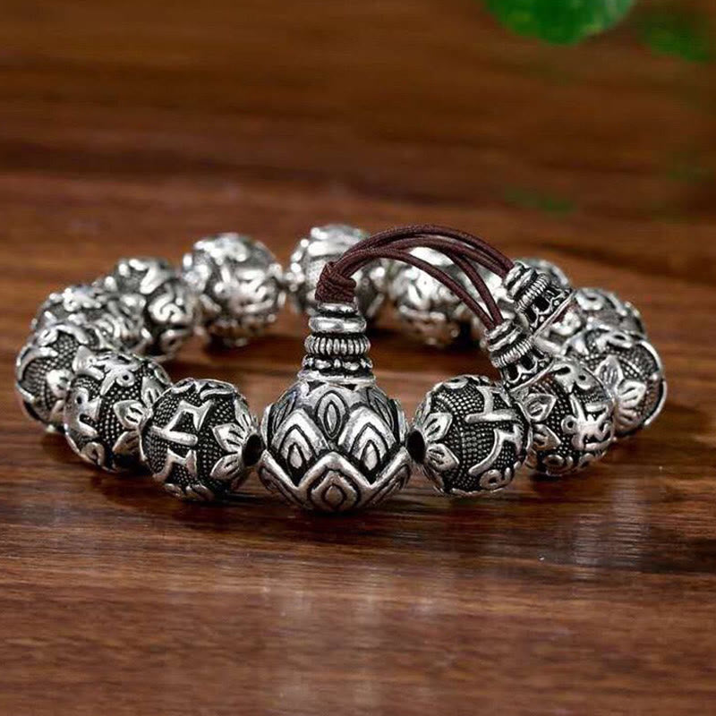 Mythstone Tibetan Om Mani Padme Hum Carved Alloy Beads Amulet Bracelet