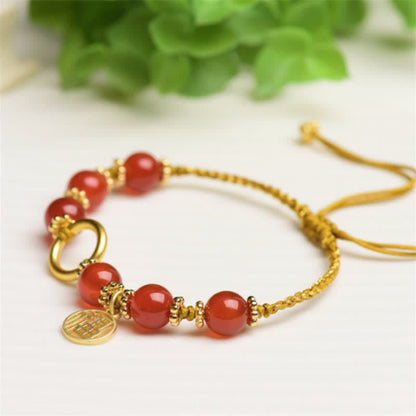 Mythstone Red Agate Happiness Charm String Bracelet