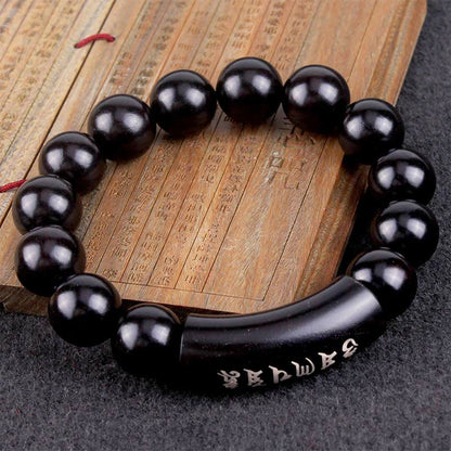 MythStone 999 Sterling Silver Ebony Wood Om Mani Padme Hum Inlaid Balance Bracelet