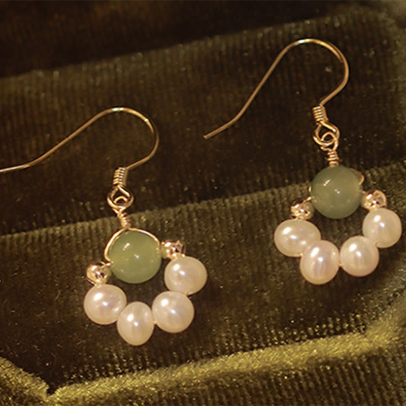 Mythstone Cyan Jade Pearl Bead Luck Drop Earrings