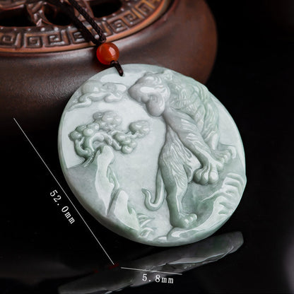 Mythstone Chinese Zodiac Tiger Jade Protection Necklace String Pendant