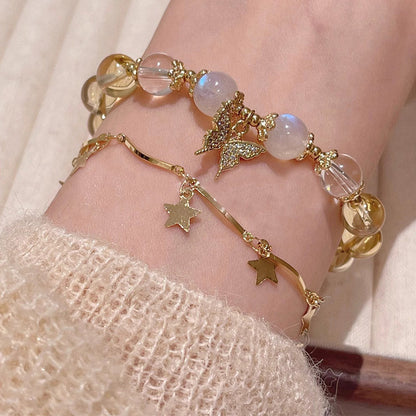 Mythstone Citrine Moonstone Butterfly Charm Prosperity Protection Bracelet