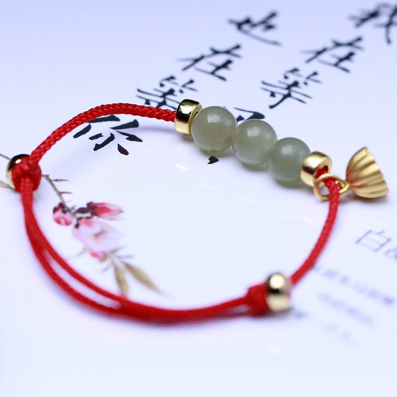 Mythstone Natural Jade Lotus Seed Strength Red String Weave Bracelet