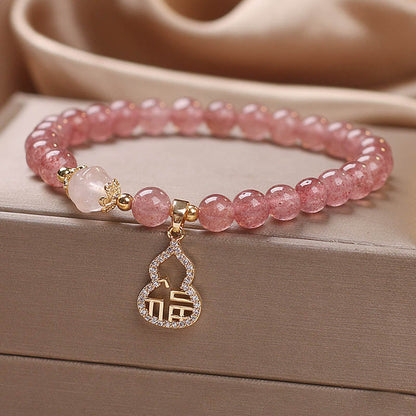 MythStone Strawberry Quartz Gourd Fu Character Charm Positive Bracelet