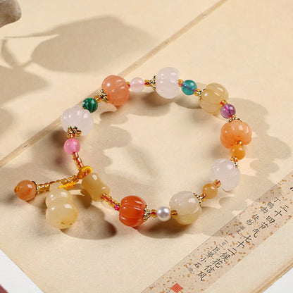 Mythstone Natural Golden Silk Jade Crystals Gourd Pixiu Pumpkin Beads Wealth Charm Bracelet