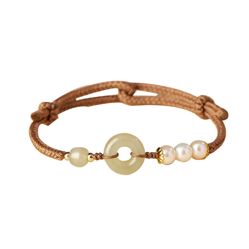 Mythstone Natural Hetian Jade Pearl Peace Buckle Luck Bracelet