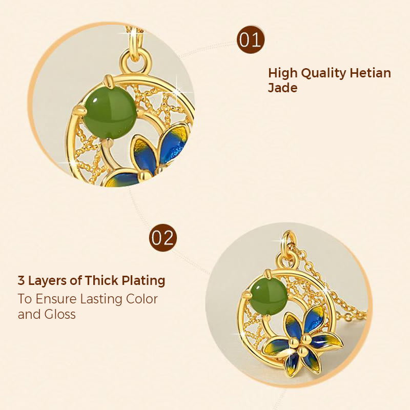 Mythstone 925 Sterling Silver Natural Hetian Cyan Jade Flower Luck Necklace Pendant Ring Earrings Set