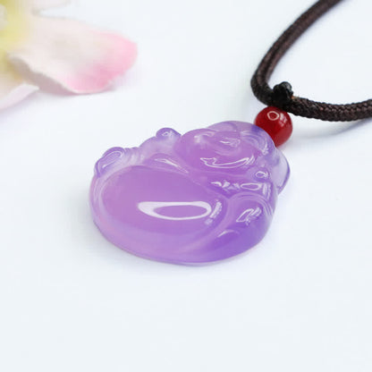 Mythstone Laughing Buddha Purple Jade Happiness Necklace Pendant