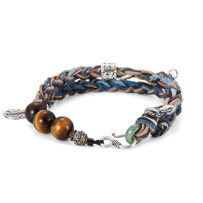 Mythstone 925 Sterling Silver Tiger's Eye Colorful Cotton Rope Handmade Willpower Bracelet