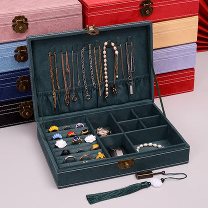 Mythstone Simple Design Jewelry Box Organizer Single Layer Flannel Jewelry Storage Box With Lock