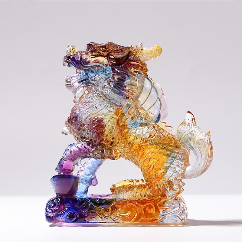 Mythstone Feng Shui Kirin Handmade Liuli Crystal Art Piece Fortune Home Office Decoration