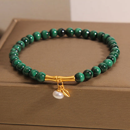 Mytthstone Natural Malachite Pearl Lucky Bamboo Anti-Anxiety Bracelet