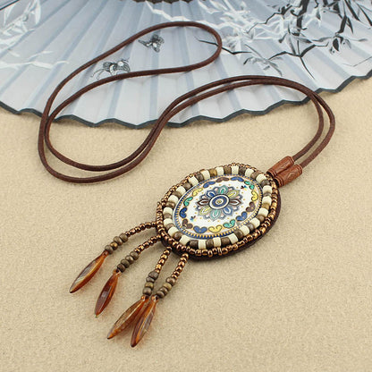 Collar con colgante creativo de cuentas con patrón de mandala Mythstone