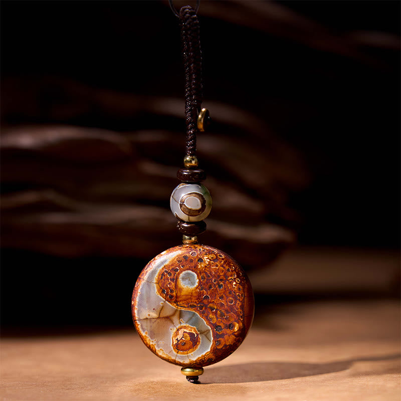 Mythstone Natural Agate Yin Yang Dzi Bead Balance Keychain