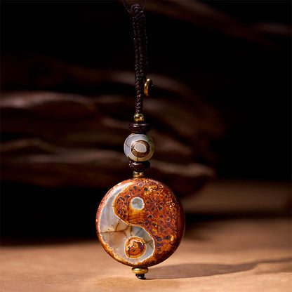 Mythstone Natural Agate Yin Yang Dzi Bead Balance Keychain