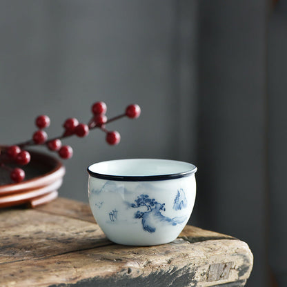 Mythstone Koi Fish Lotus Flower Leaf Mountains Tree Ceramic Teacup Kung Fu Tea Cup 130ml