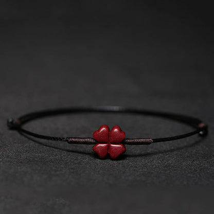 Mythstone Handmade Plum Blossom Four Leaf Clover PiXiu Lotus Koi Fish Cinnabar Blessing Braid Bracelet