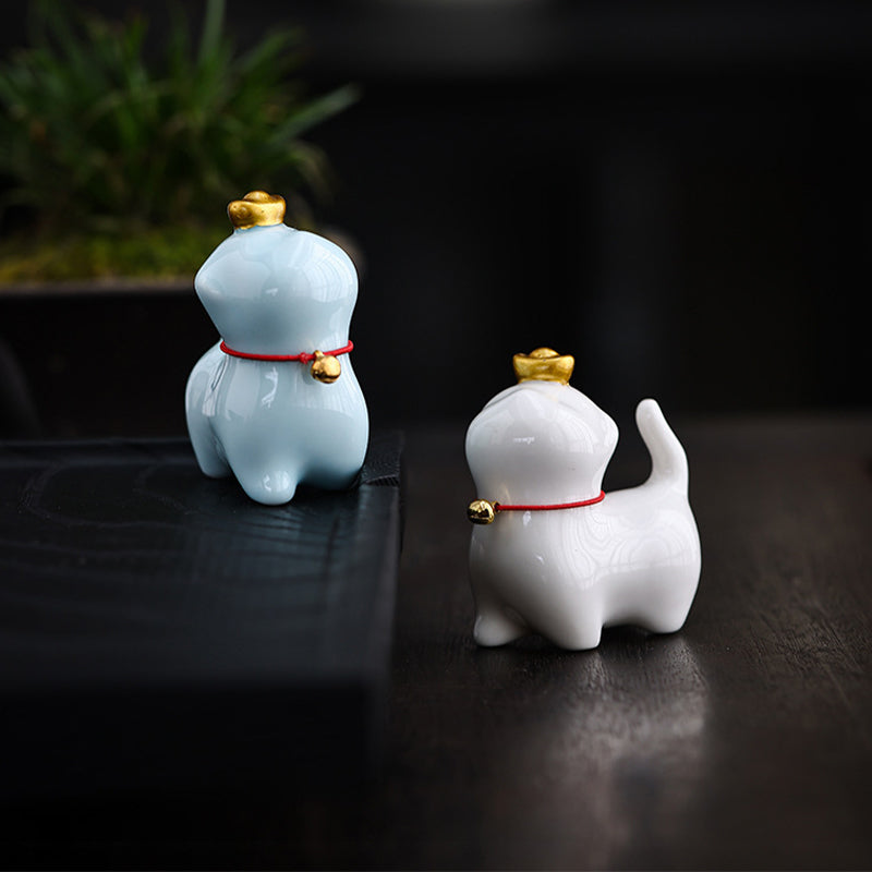 Lingote de té de cerámica para mascotas con forma de gato de la suerte Mythstone, figura decorativa para escritorio del hogar