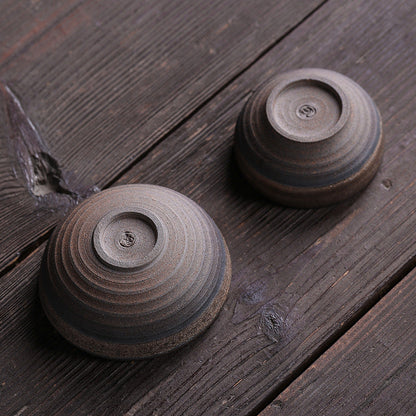 Mythstone Simple Brown Striped Texture Ceramic Teacup Kung Fu Tea Cup Bowl