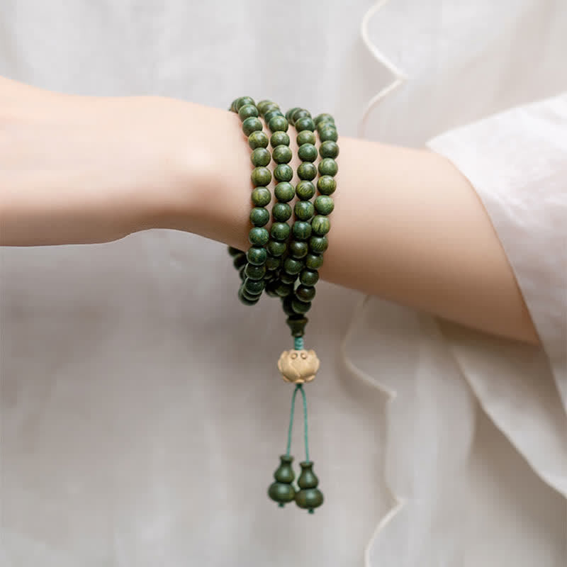 Mythstone 108 Mala Beads Green Sandalwood Boxwood Lotus Positive Bracelet