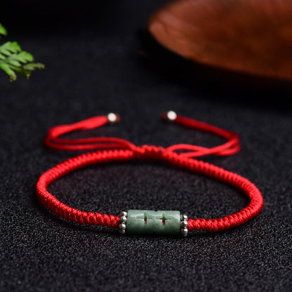 Mythstone Natural Jade Companion Lucky Red String Bracelet