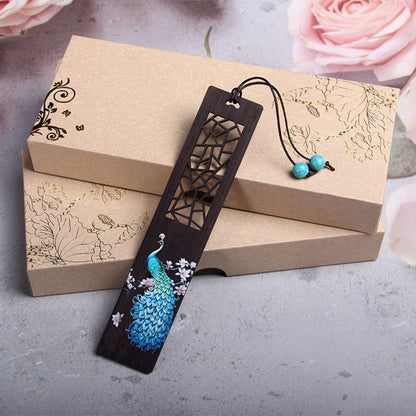 Mythstone Blue Peacock Ebony Wood Bookmarks With Gift Box