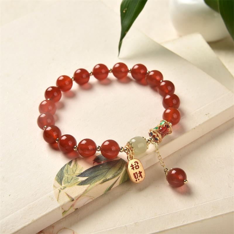 Mythstone Natural Red Agate Jade Confidence Fortune Blessing Charm Bracelet