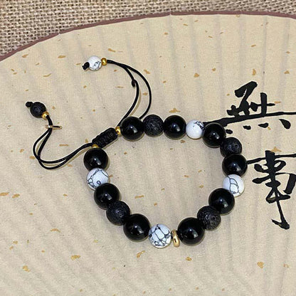 Mythstone Black Obsidian Lava Rock Stone Yin Yang Strength Bracelet