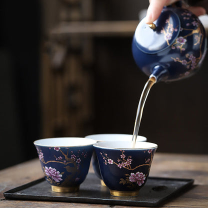 Mythstone Golden Magpie Peony Flower Ceramic Teacup Kung Fu Tea Cup