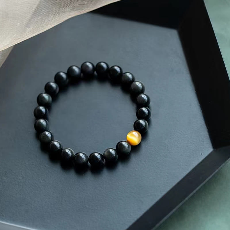 Pulsera de amor positivo con obsidiana arcoíris y ojo de tigre natural Mythstone