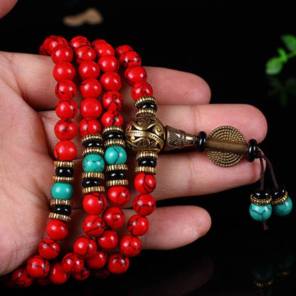 MythStone Tibetan Mala Red Turquoise Lucky Necklace Bracelet