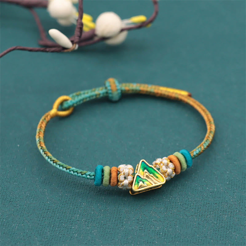 Pulsera trenzada de cuerda de la suerte con nudo de la paz y flor de durazno de ocho hilos hecha a mano de Mythstone 