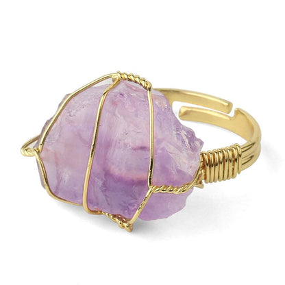 Mythstone Natural Crystal Gemstone Amethyst Adjustable Ring