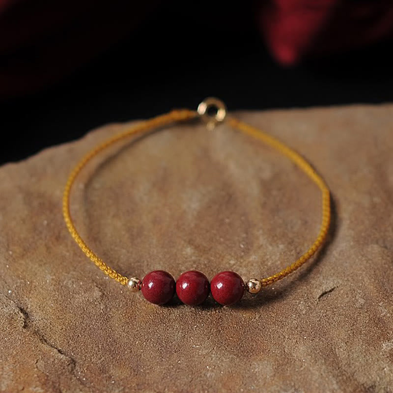 Mythstone 14K Gold Plated Natural Cinnabar Blessing String Braided Bracelet