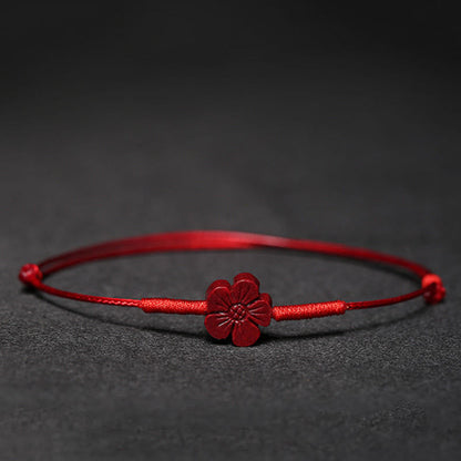 Mythstone Handmade Plum Blossom Four Leaf Clover PiXiu Lotus Koi Fish Cinnabar Blessing Braid Bracelet