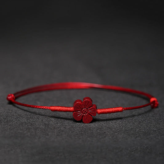 Mythstone Handmade Plum Blossom Four Leaf Clover PiXiu Lotus Koi Fish Cinnabar Blessing Braid Bracelet