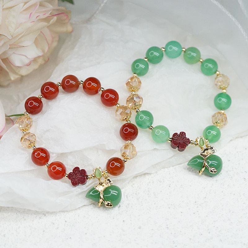 Mythstone Natural Red Agate Green Agate Gourd Cinnabar Flower Beads Confidence Bracelet