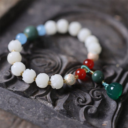 Mythstone Bodhi Seed Lotus Bead Carved Peace Harmony Bracelet