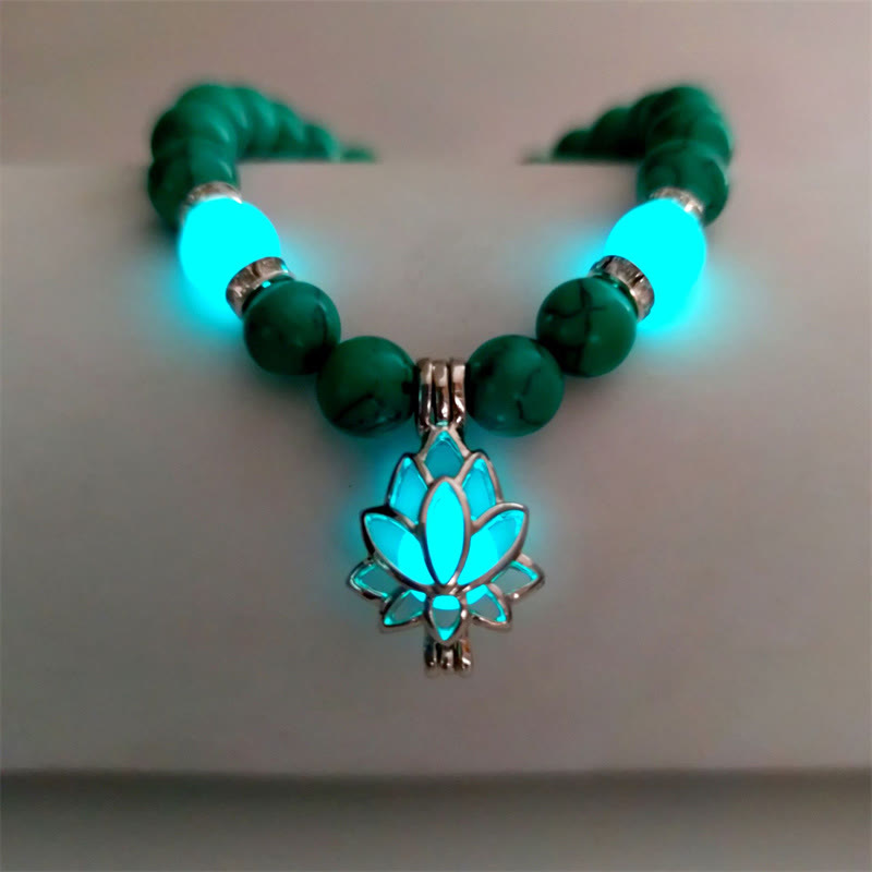 MythStone Tibetan Turquoise Glowstone Luminous Bead Lotus Protection Bracelet