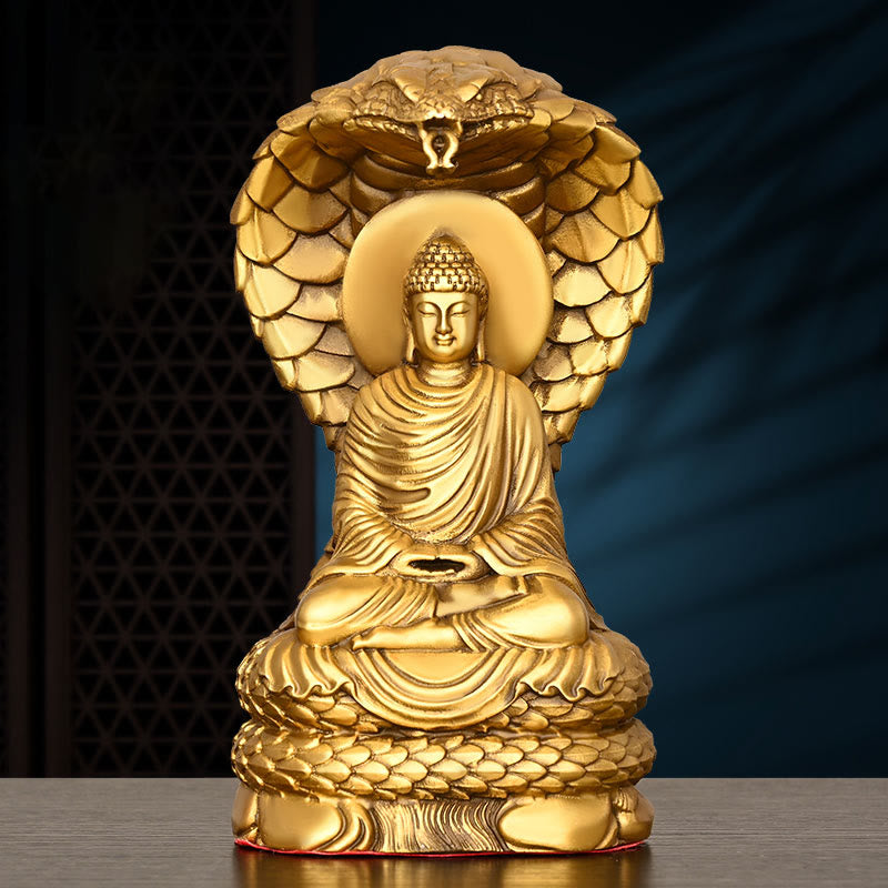 Mythstone Buddha Shakyamuni Snake Figurine Serenity Copper Statue Home Offering Decoration