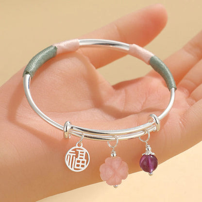 Pulsera brazalete con hebilla de paz y flor de la suerte con cristal rosa Mythstone 