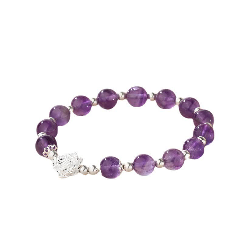 Mythstone 925 Sterling Silver Natural Amethyst Lotus Spiritual Bracelet