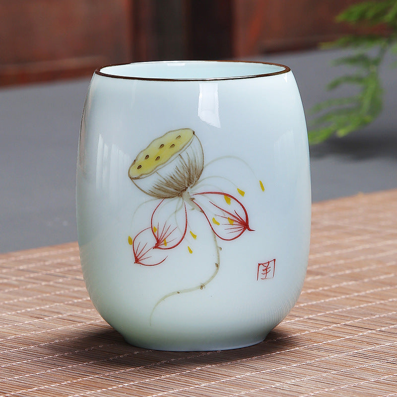 Mythstone Koi Fish Lotus Landscape Dandelion Peony Flower Ceramic Teacup Kung Fu Tea Cup