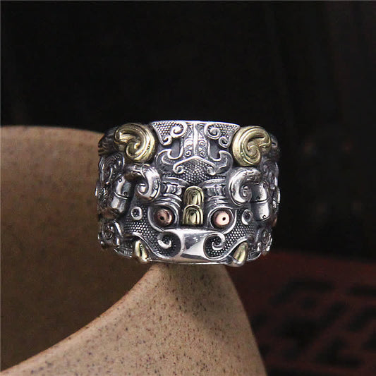 Mythstone 925 Sterling Silver Fengshui Kui Cattle Protection Adjustable Ring