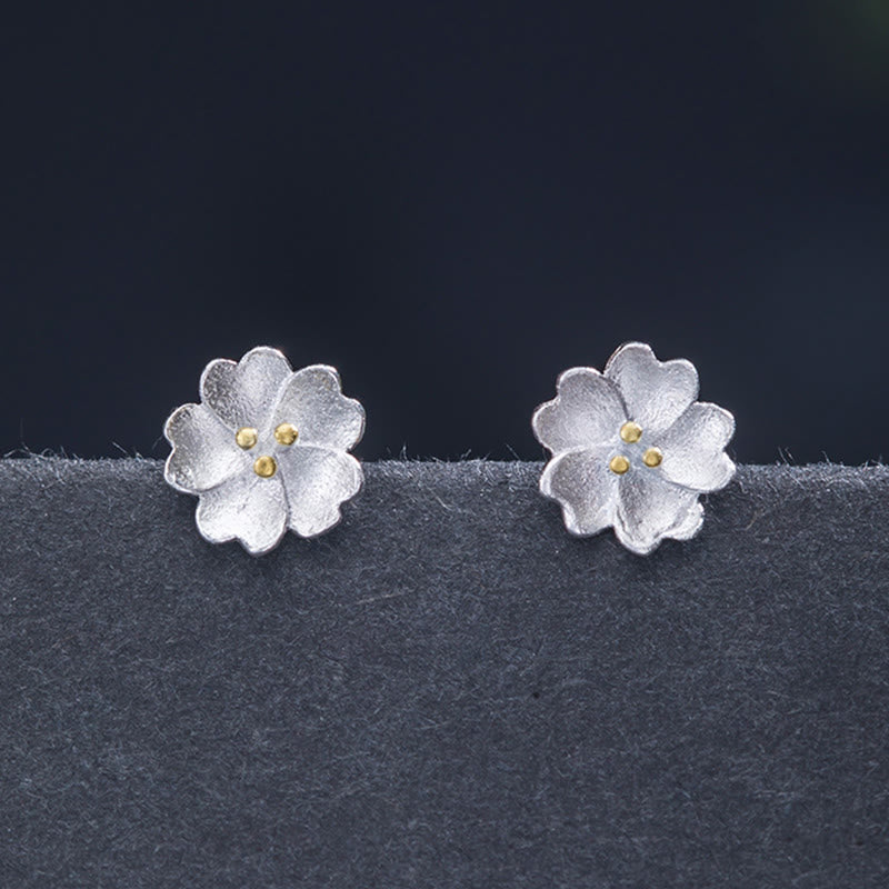 Mythstone 925 Sterling Silver Cherry Blossoms Floral Calm Stud Earrings