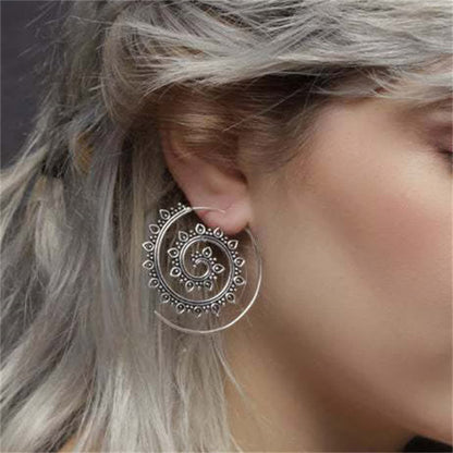 Mythstone Tibetan Lotus Spiral Pattern Copper Blessing Dangle Drop Earrings