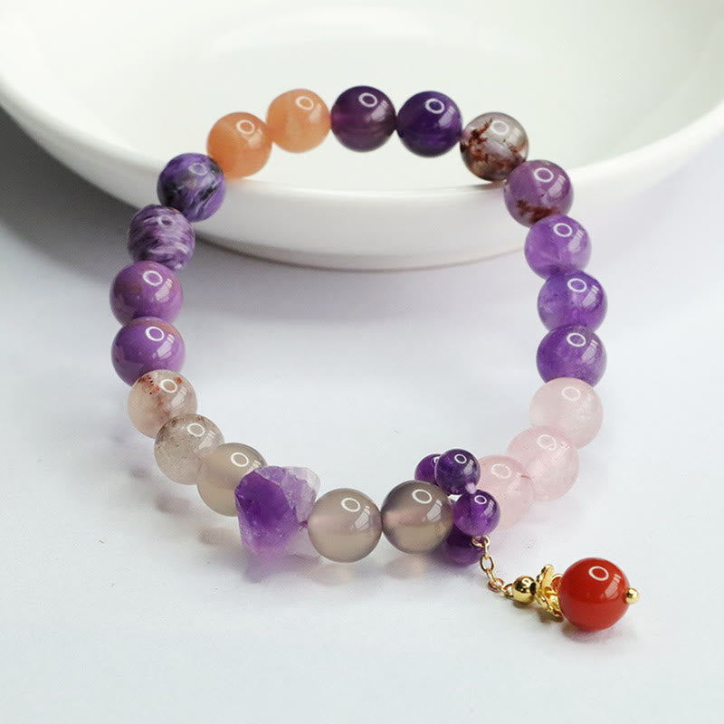 Mythstone Natural Amethyst Crystal Inner Peace Healing Bead Charm Bracelet