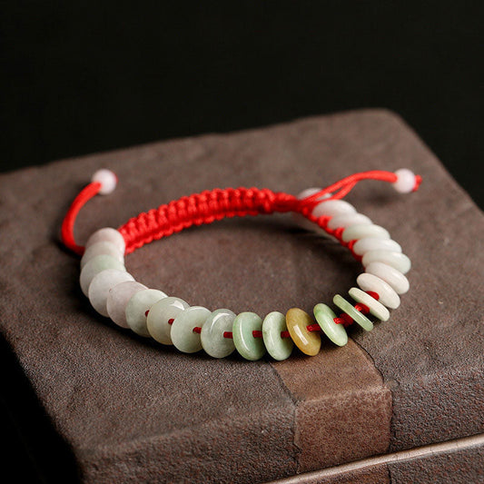 MythStone Natural Round Jade Luck Red String Protection Bracelet