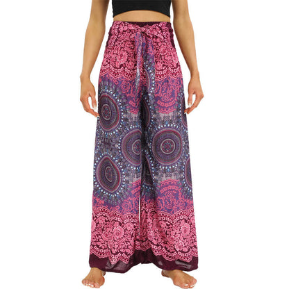 Mythstone Bohemian Mandala Flower Lace-up Wide Leg Pants Women's Yoga Pants